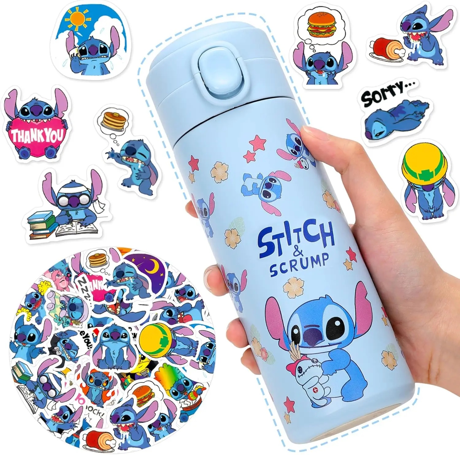 420ml Thermos Cup Cute Disney Lilo and Stitch Kawaii Stitch Stainless Steel Water Cup Stickers Party Decorations Kids Toys Gifts