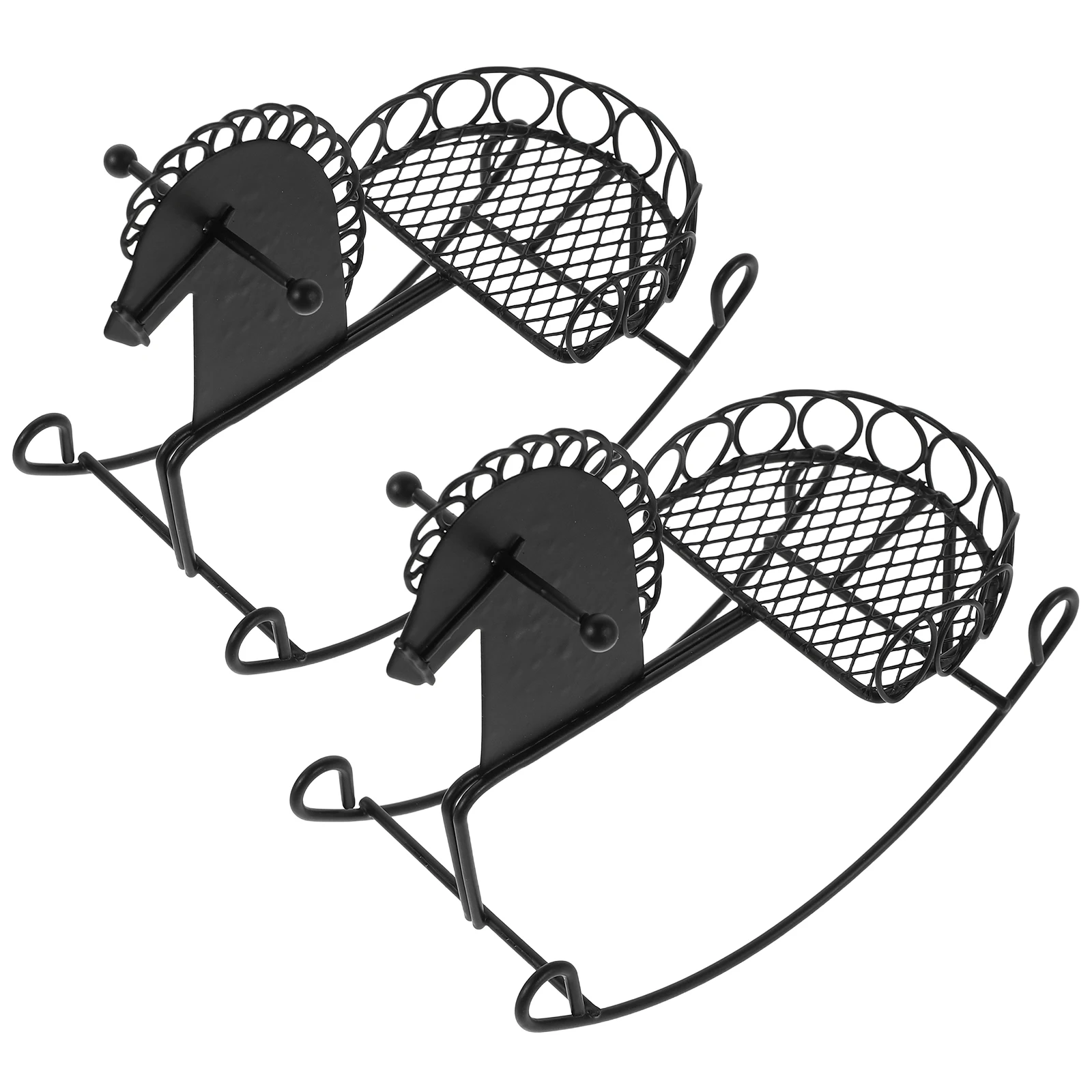 

2pcs Mini Toy: Metal Rocking Horse Dollhouse Decor Tiny Furniture Photography Prop For Kids Horse For Kids Playroom