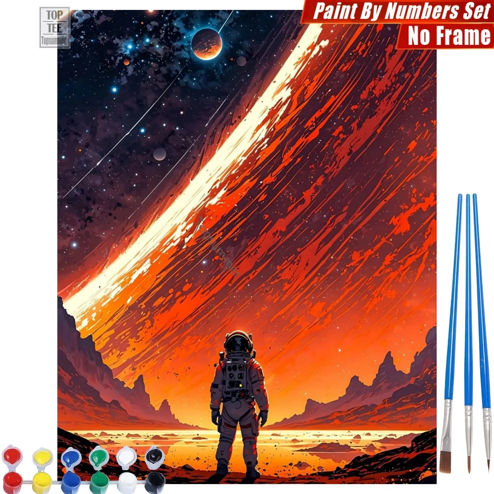 Kit de pintura por números DIY de astronauta en el planeta Marte - Magnífica decoración de habitación con cielo solitario, regalo de Halloween para fanáticos de la ciencia ficción