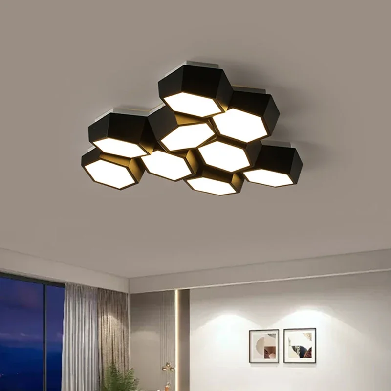 Modern Geometry Led Ceiling Lights White Black Alloy Ceiling Chandelier Lighting For Living Room Bedroom Home Decor Ceiling Lamp