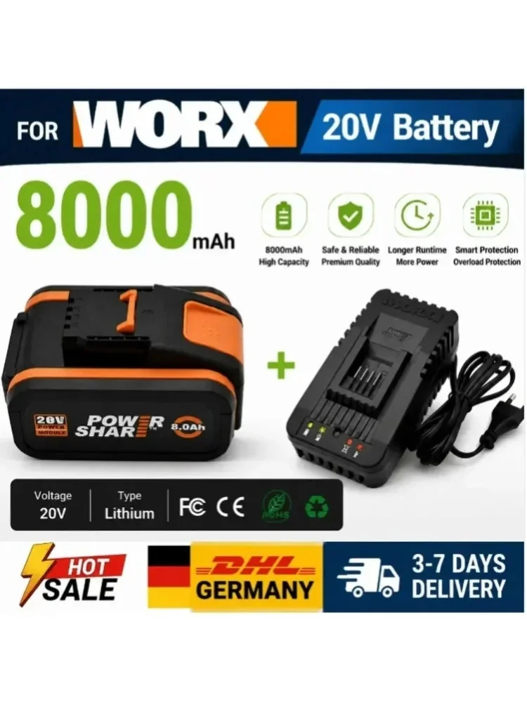 NEUER WORX 20V 6Ah 8Ah Akku WA3014 WA3551 WG630 WG629 WX372 WX390 WX394 WX550 WX523 WX802 WX858 WX900 Elektrowerkzeug-Akku