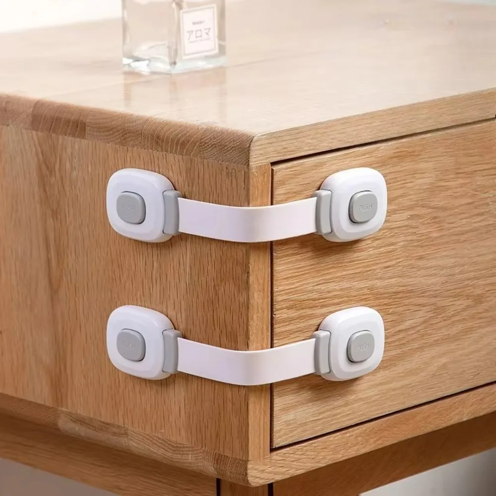 1pc No Drilling Child Safety Lock Adhesive Fixation Pinch Resistant Drawer Latch Multiprotective Double Snap Cabinet Lock