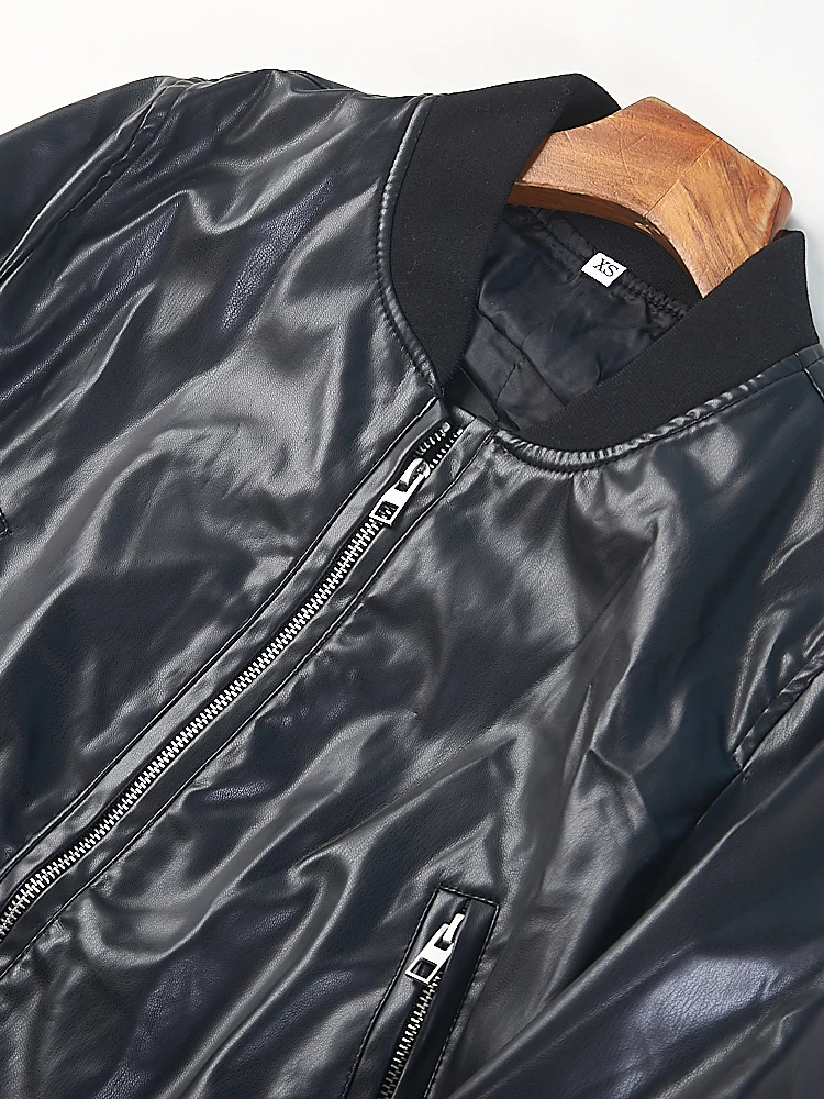 Premium Loose Slimming Black PU Leather Jacket Women's Short Baseball Style Motorcycle Jacket Outerwear Spring Autumn