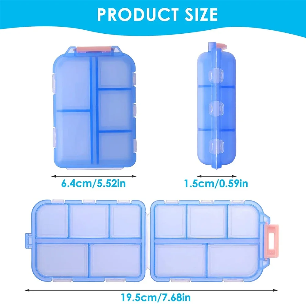 1Pcs 10 Grid Pill Case Organizer, Mini Portable Travel Medicine Box for Purse Vitamin Fish Oil Compartments Storage Container