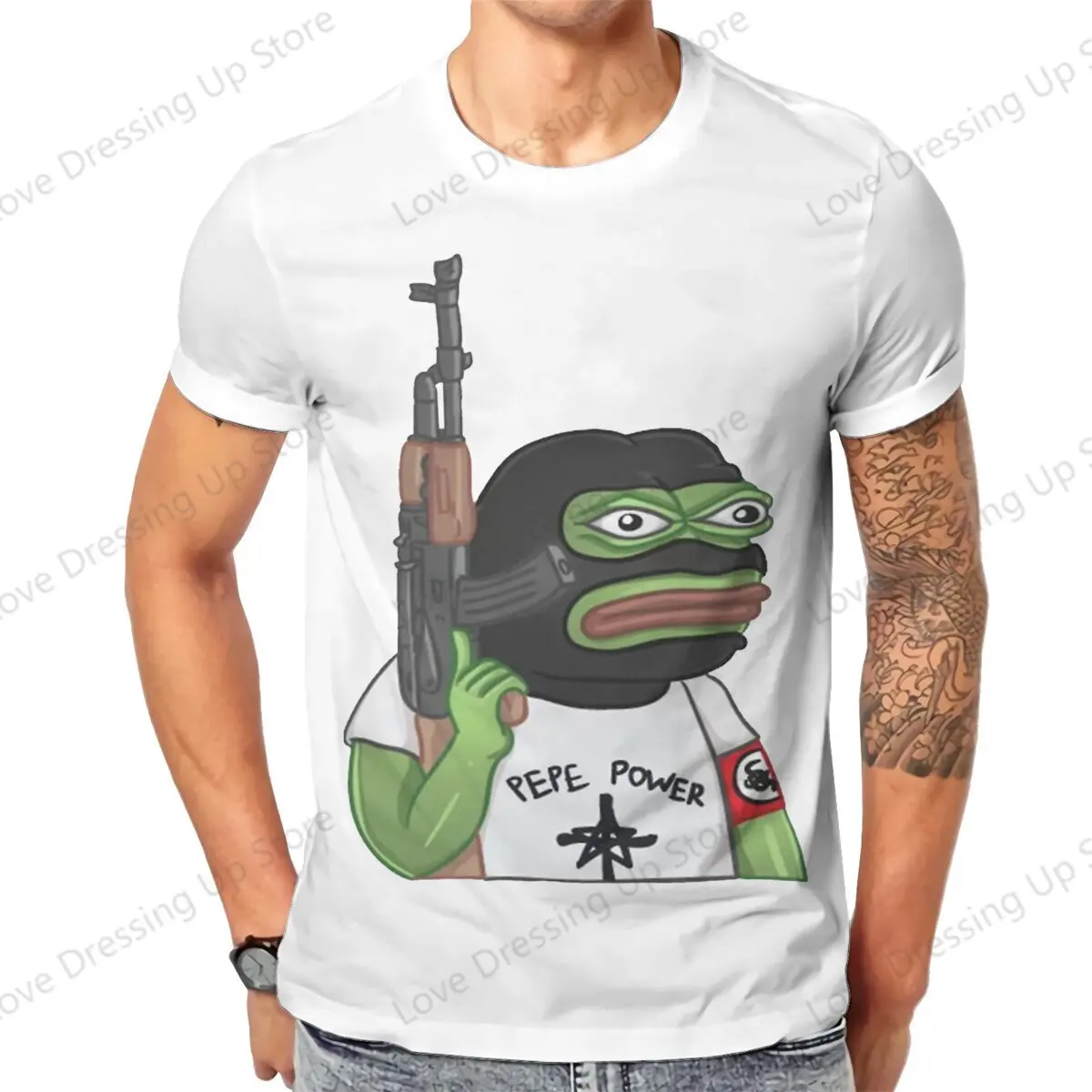 100% Cotton T-Shirt Men's T-Shirt Pepe Frog Animal Power Summer Coolness Street Short Sleeve Top S-6XL