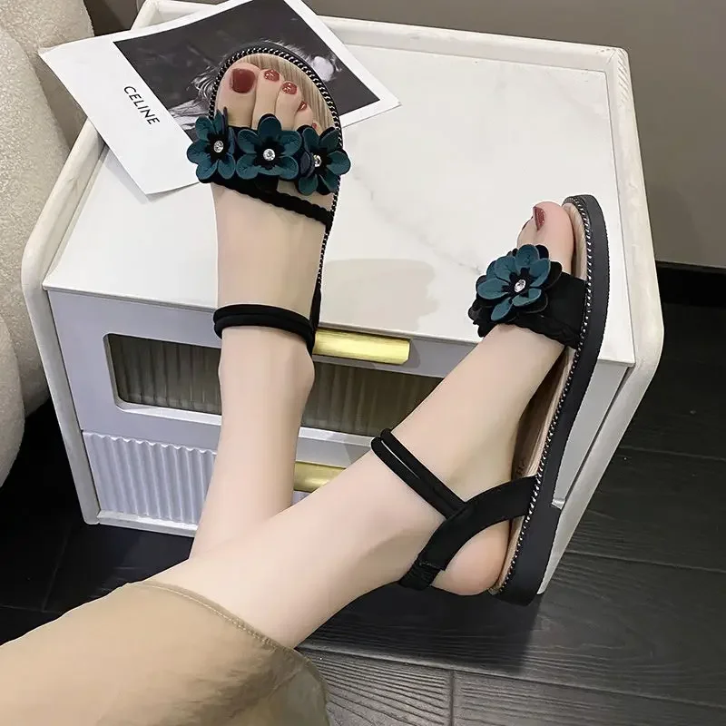 Footwear Black Summer 2024 Ladies Shoes Sandals for Women Roman Style Flat Rubber Slippers Open Toe Outdoor Beach No Heel Vip F