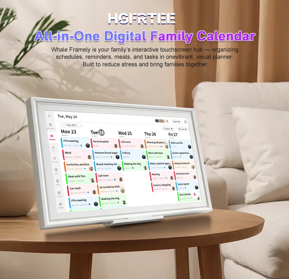 HGFRTEE 15,6-Zoll Smart Digitaler Kalender, FHD-Touchscreen-Display, Familienplaner & Digitaler Bilderrahmen, Wand-/Schreibtischmontage mit App – Detail 1