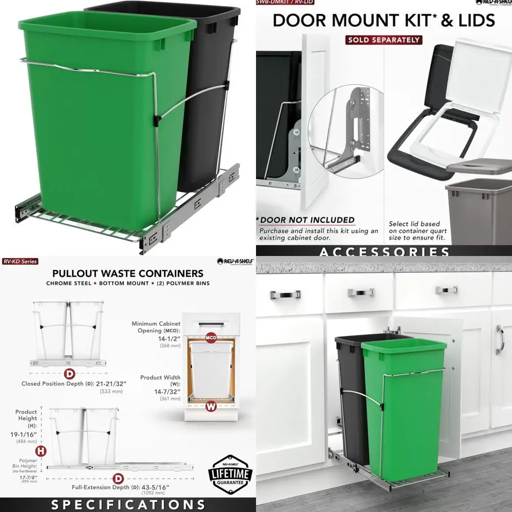 

Кухонный шкаф на 35 литров, двойное мусорное ведро и контейнер для переработки с полными направляющими зеленого/черного цвета