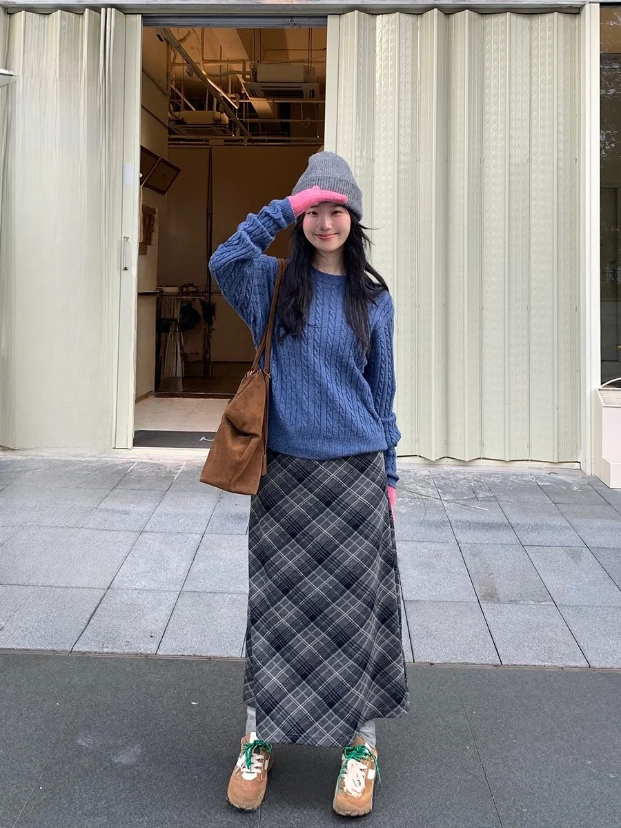 

Юбка с высокой талией в клетку, драпированная, для женщин, длинная, повседневная, облегающая, от Zero Deee Soda