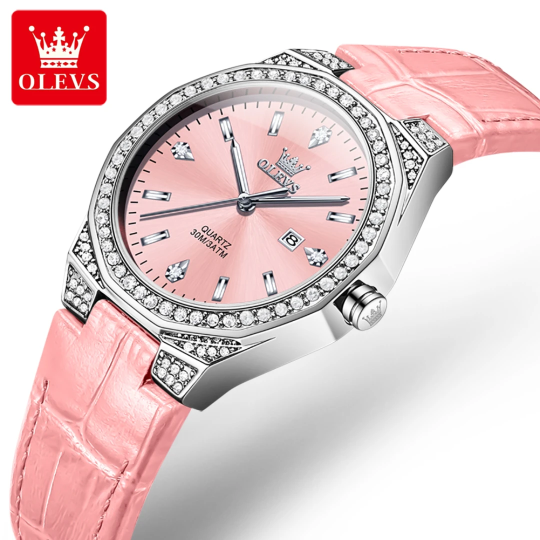 OLEVS 5606 Quartz Fashion Watch Gift Leather Watchband Round-dial Wristwatch Calendar