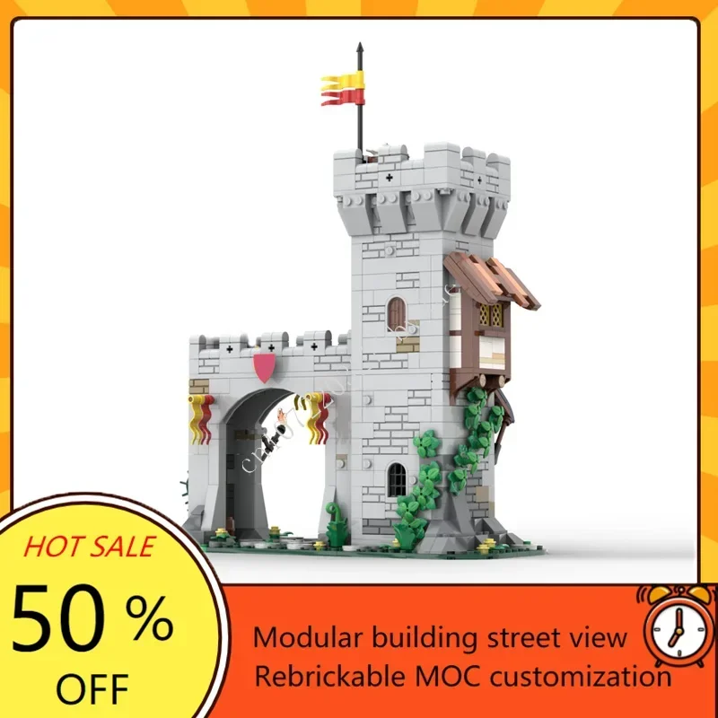 

755 шт. MOC средневековый замок, строительный блок, модель лева, рыцаря, модульные городские ворота, технический кирпич, сделай сам, игрушка для детей, праздничные подарки