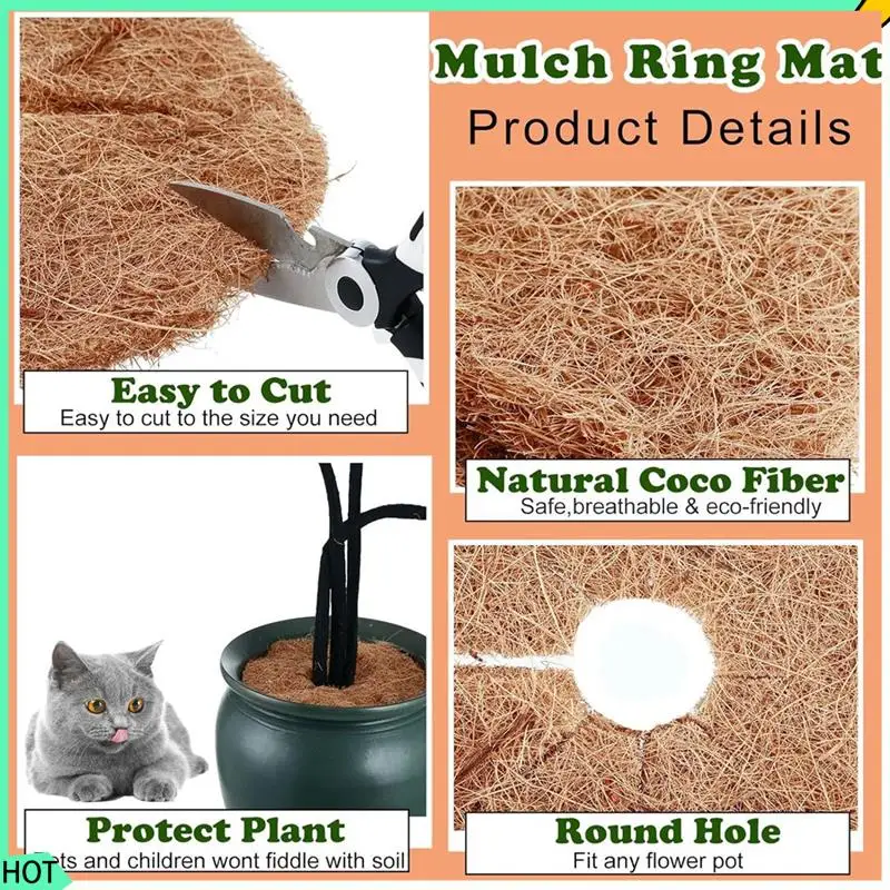 AWAH 12 Pcs Coconut Fibers Mulch Ring Tree Protector Mat,14.5 Inch Coir Plant Protectors From Animals Tree Protection Plant