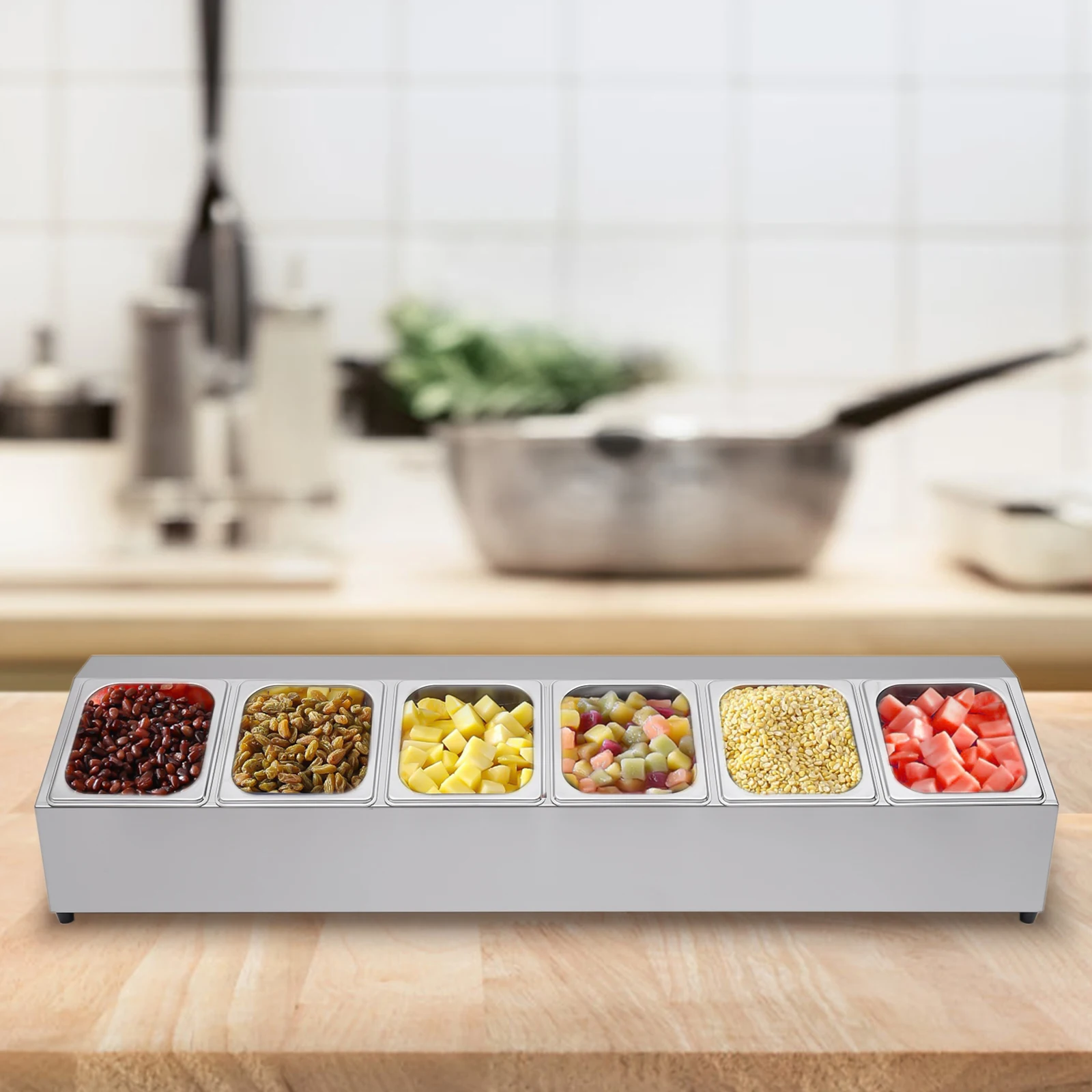 Étagère à épices à une rangée en acier inoxydable, support d'organisation incliné pour comptoir avec 6 récipients pour la cuisine et le garde-manger