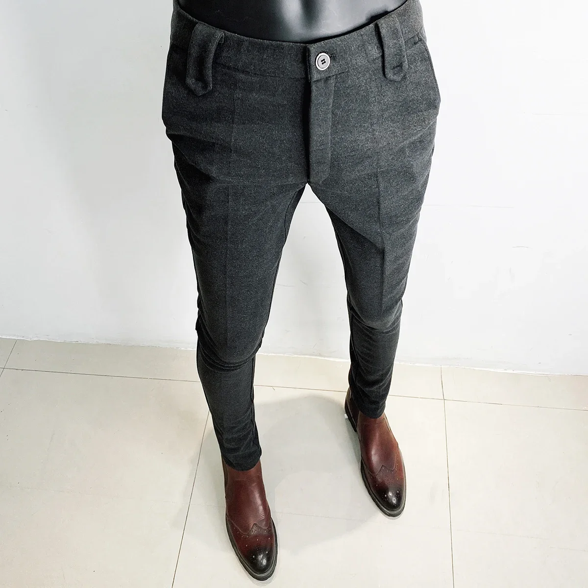 2023 Autumn Winter Woolen Suit Pant High Quality Men Business Slim Dress Pants Streetwear Formal Fashion Social Casual Trousers