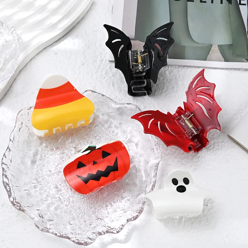 Muweordy New Bat Halloween Hair Clip Funny Pumpkin Crab Hair Clip for Girl Fashion Claw Clip Hair Accessories for Women Girls