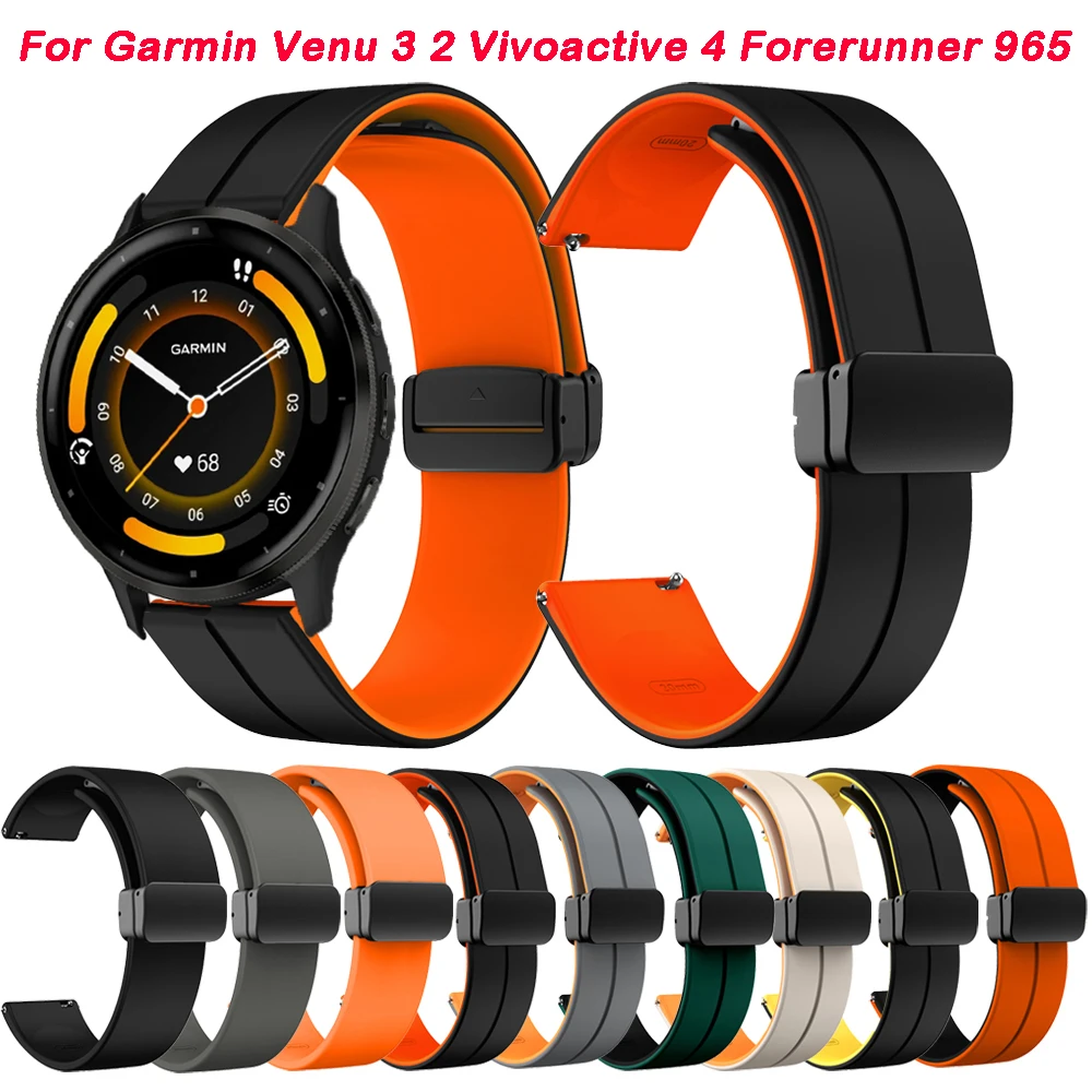 22mm Silicone Strap For Garmin Venu 3 2 Vivoactive 4 Magnetic Buckle For Garmin Forerunner 965 255 745 265 WatchBand Accessories