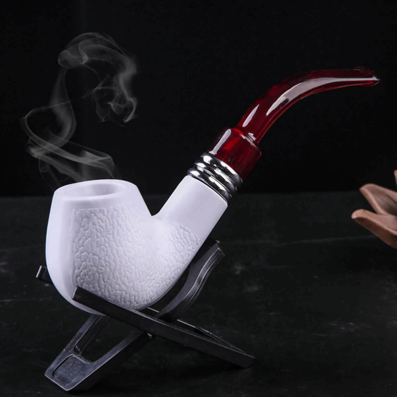 1pc Imitation Sea Bubble Resin Tobacco Pipe, Curved Red Tail White Filter Tobacco Pipe, Smoking Pipe, Smoking Accessorie