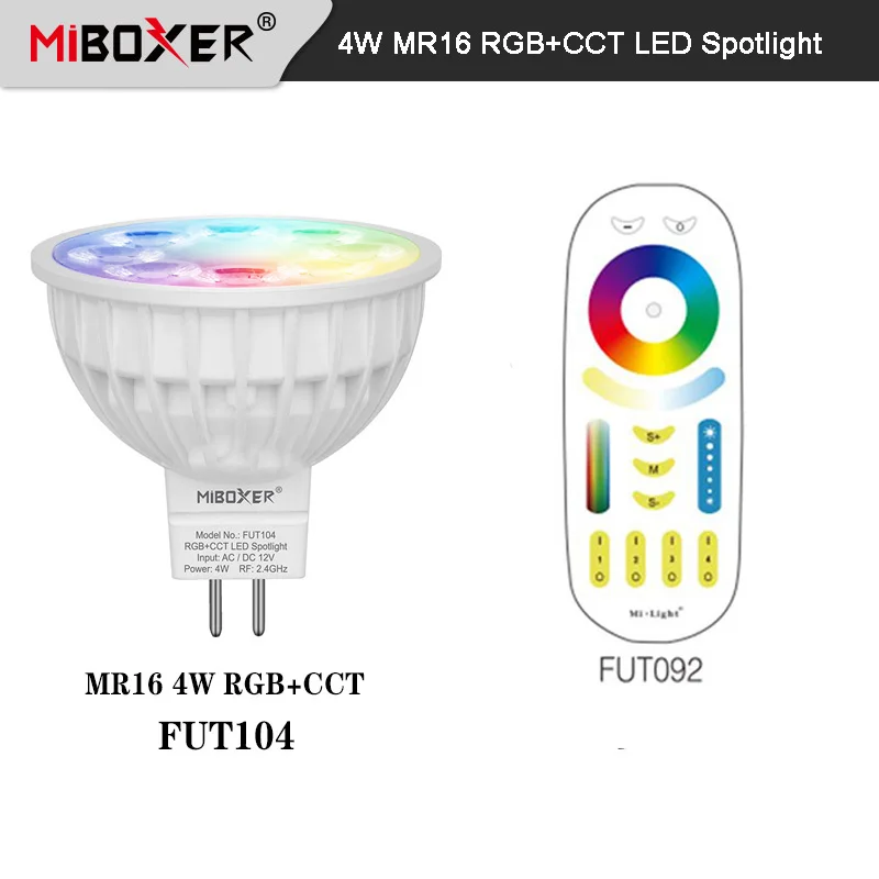 Miboxer 4W MR16 RGB+CCT LED-spotlamp (2700-6500K) WiFi Smart FUT104 DC12V + 2.4G RF draadloze afstandsbediening