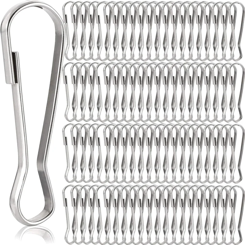 Stainless Steel Spring Clip Hooks Silver Metal Keychain Lanyard Snap Hooks Buckle Key Ring Zipper Hanging Buckle DIY Supplies
