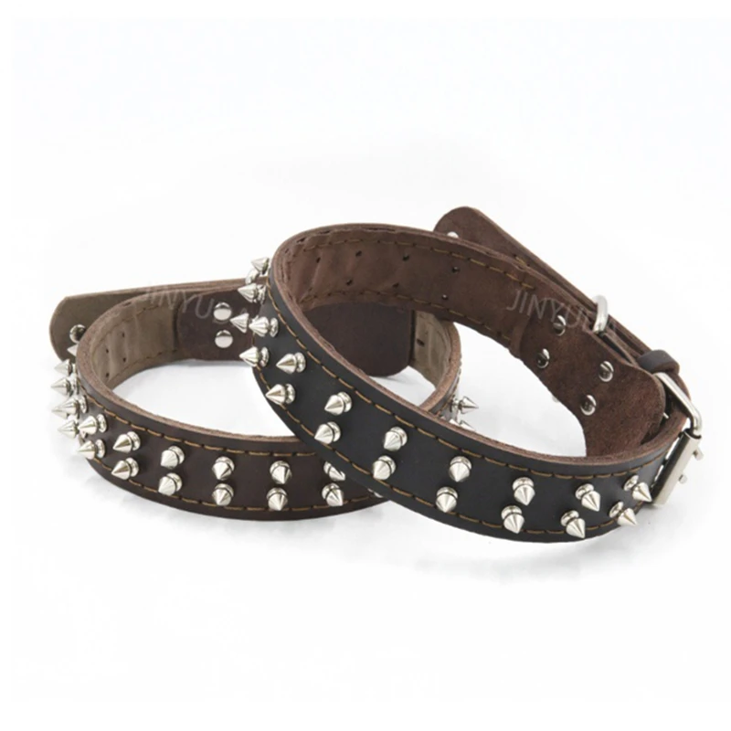 

Mutihome Vintage British Rivet Pet Collar Genuine Leather Dog Collar Firm And Soft Dog Neck Ring Dog Cowhide Leather Neck Cover