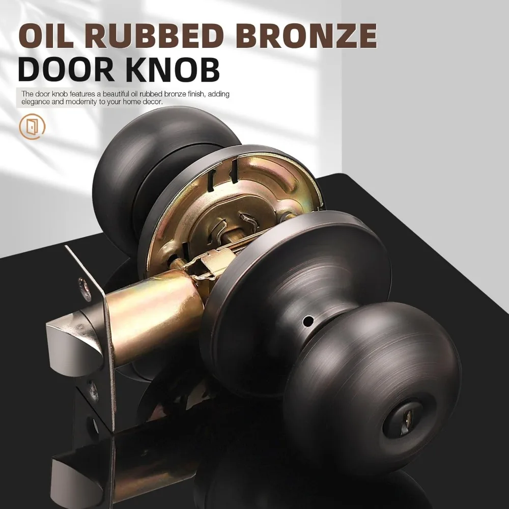 10 Pack Oil Rubbed Bronze Privacy Door Knobs - Keyless Locking for Interior, Suitable for Bed and Bath Rooms, Round Design