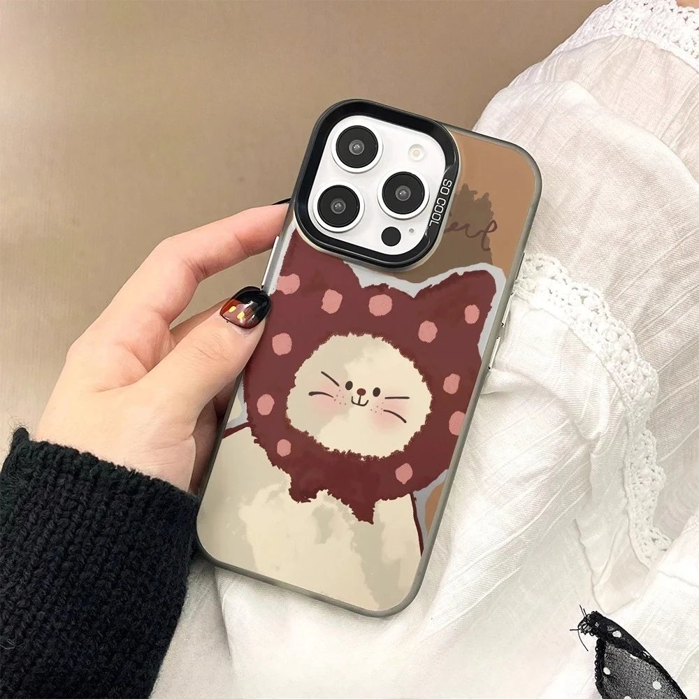

The headgear features a cat pattern phonecase for iPhone 16 15 14 13 12 11 Pro/ Max/Plus shock-proof rear cover anti-fingerprint