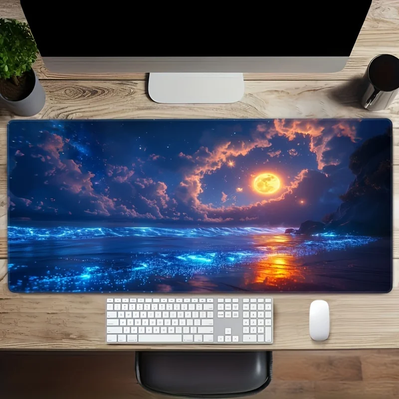 Luminous Ocean Moon Night Extra-Large Mouse Pad Non-Slip Rubber Desk Mat for Gaming and Work