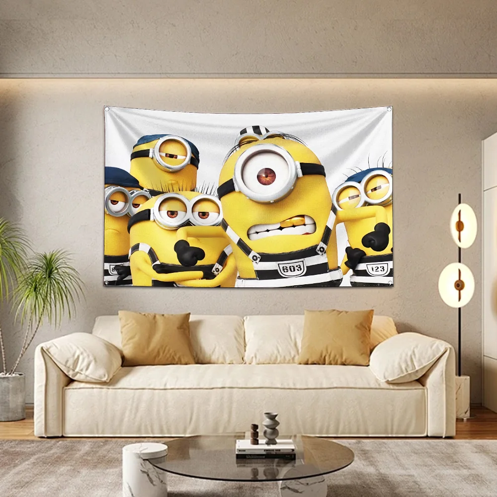 60x90cm Minions gialli Cute Big Eyes Kid Flag poliestere stampa digitale Banner per Garage Wall Art Out Door Decoration