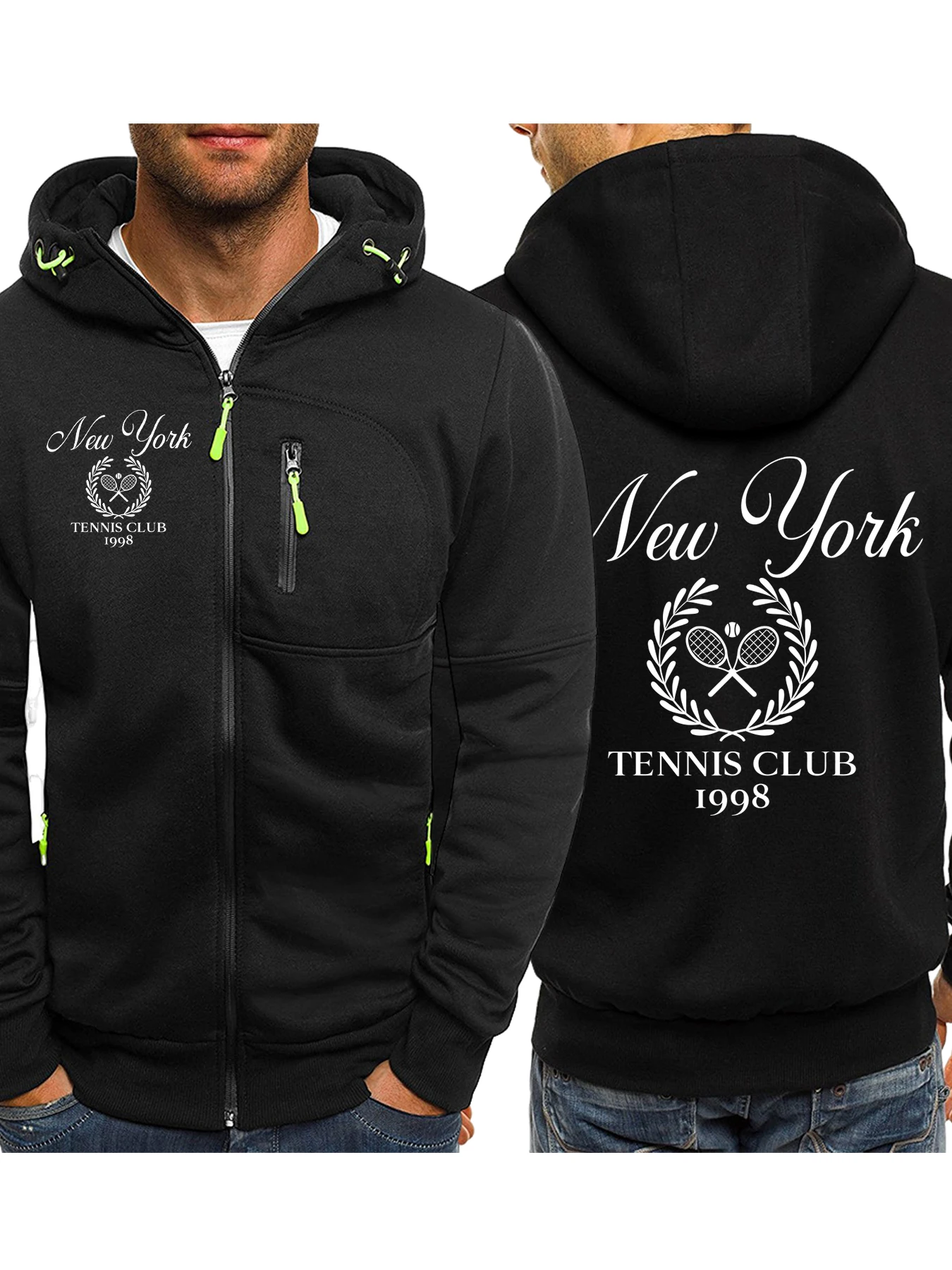 نيويورك نادي التنس يطبع رجل سستة مقنعين عادية كبيرة الحجم الشارع الشهير الخريف موضة هوديي الصوف ملابس رياضية مريحة #2