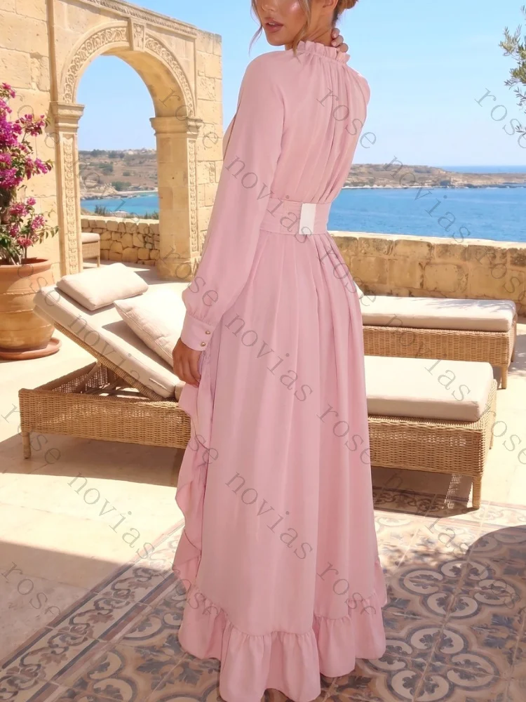 Customized Long Sleeves High Low Ruffle Evening Dresses Elegant Floor-Length Celebrity Dress Sexy High Quality Prom Party Gowns
