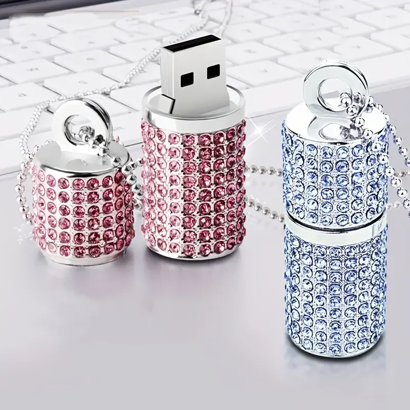 Free Custom Laser Engraving LOGO Color Crystal Metal Cylinder USB2.0 Flash Drive 4GB 8GB 16GB 32GB 64GB 128GB