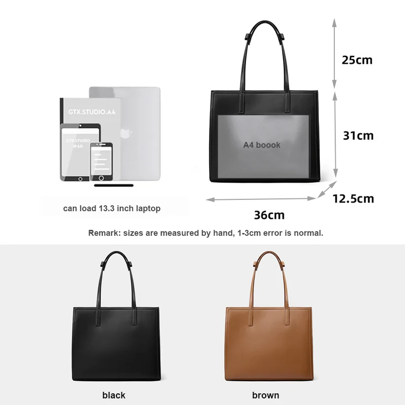 2023 New Women Tote Bag Female Handbag Lady Cowhide Split Leather Large A4 Book Shoulder Bag Minimalist Laptop Office Briefcase