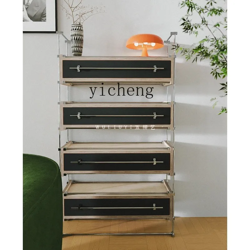 

FY Birch Wood Drawer Storage Cabinet Light Axis Storage Mobile Storage Cabinet Stainless Steel