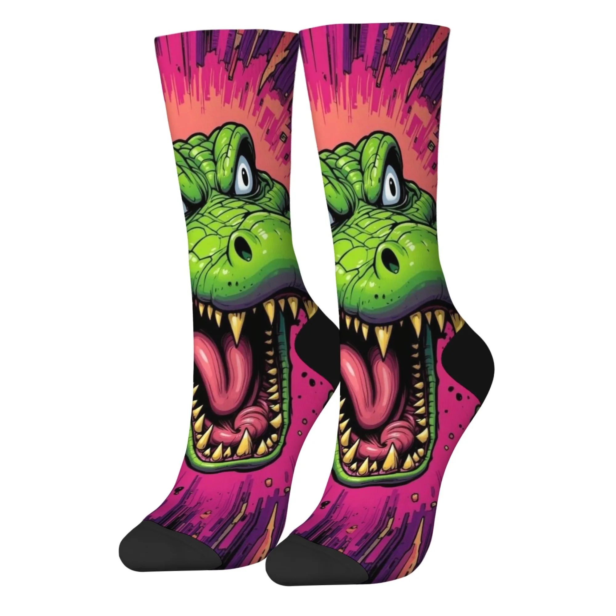 Modische, coole Herren-Crew-Socken, neongrüner Krokodildruck, perfektes Geschenk für Freund oder Ehemann, einzigartiger Wildtier-Stil
