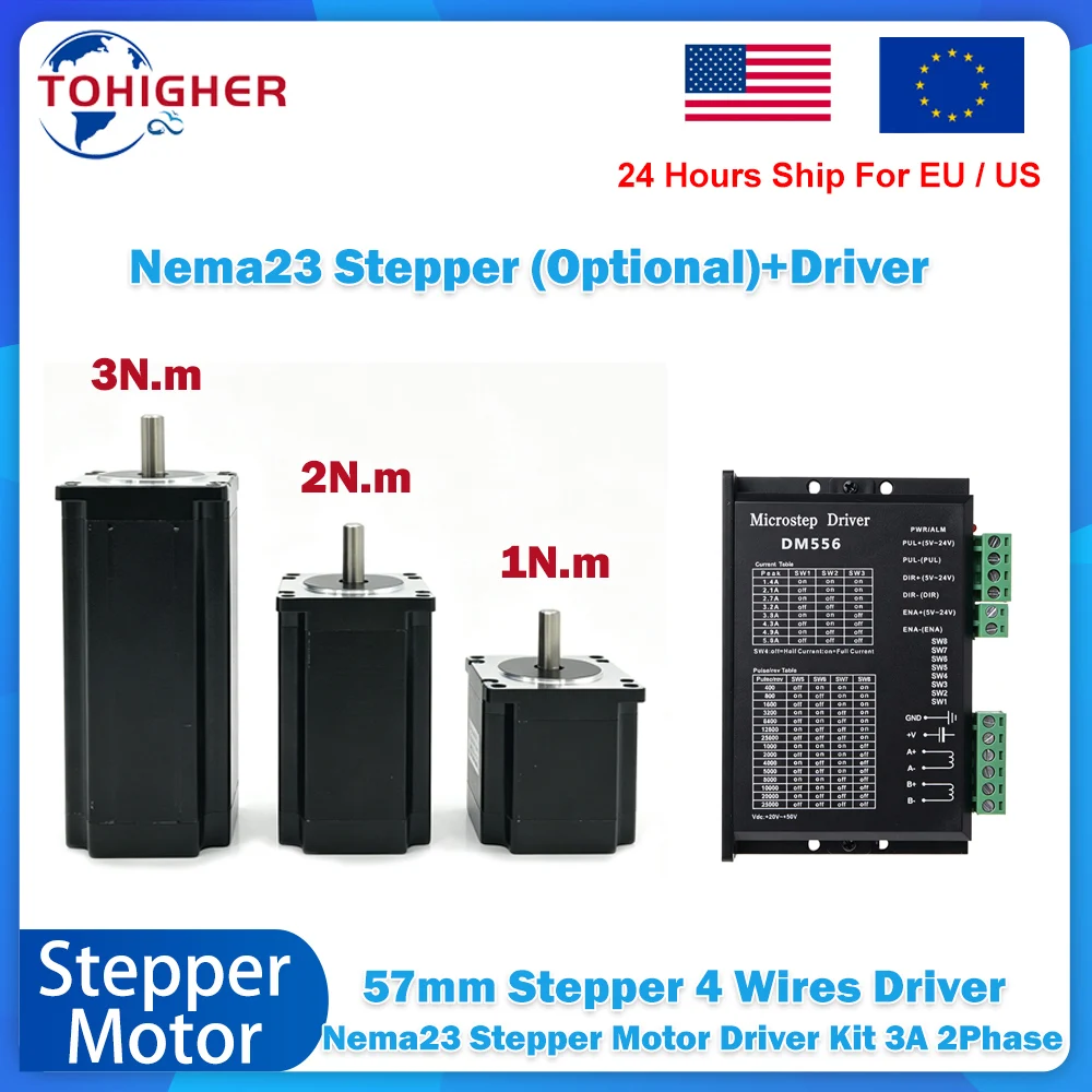 Nema23 Stepper Motor DM556 Driver Kit 1.2/2/3Nm 57mm Stepper Motor Shaft Motor For CNC Router 3D Printer Laser Engraving Machine