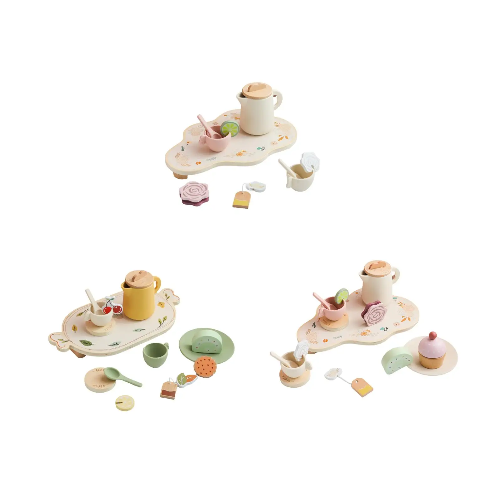 Afternoon Tea Set Kitchen Accessories Early Educational Wooden Toy Kitchen Play Set for Children Preschool Ages 3 4 5 Years Old