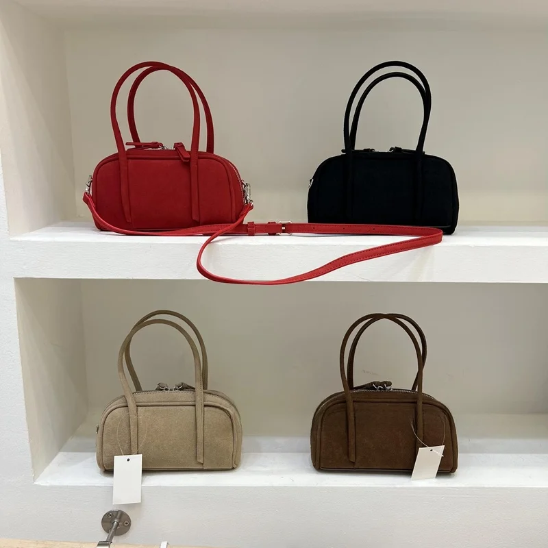 

Модная бархатная сумка Boston из кожи оленя, женская сумка через плечо с застежкой-молнией, повседневная шикарная сумка, осень 2025 г.