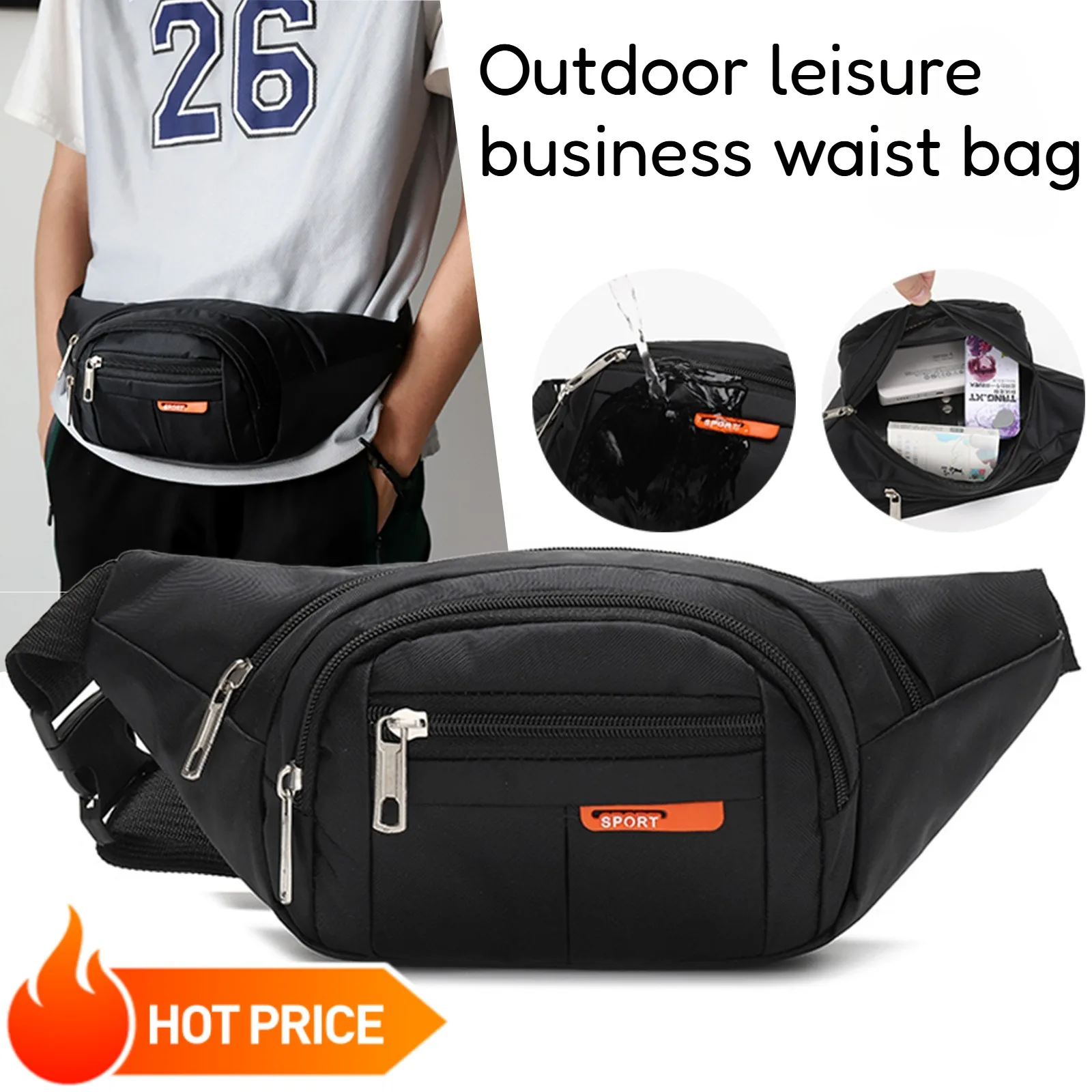 Outdoor Leisure Business Men's Waist Bag, Waterproof Running and Cycling Sports Bag, Sturdy and Durable Chest Bag
