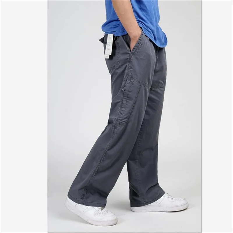 New Spring Autumn Men Cargo Pants Cotton Loose Trousers Men's Loose straight leg plus fat plus size sports pants