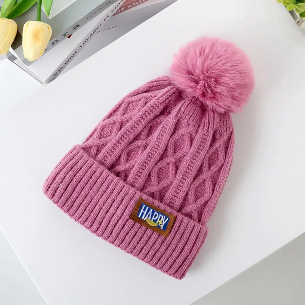 

Ladies Thermal Hat Winter Women's Plush Ball Knitted Hat for Outdoor Activities Warm Windproof Anti-slip Beanie Headwear