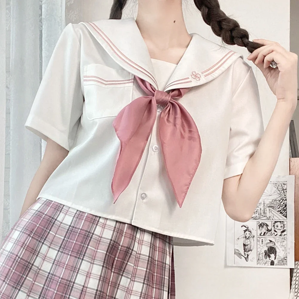 

Japanese School Girl Uniform Set Sweet Cherry Blossom Jk Suit Sexy Plaid Pleated Skirt Fuku Anime COS Graduation Costumes Women