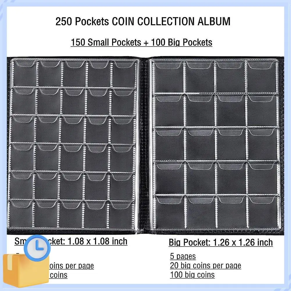 شعبية 250 جيب عملة جمع ألبوم عملة تخزين الألبوم عملة تخزين كتاب تخزين لتخزين العملات المعدنية التذكارية
