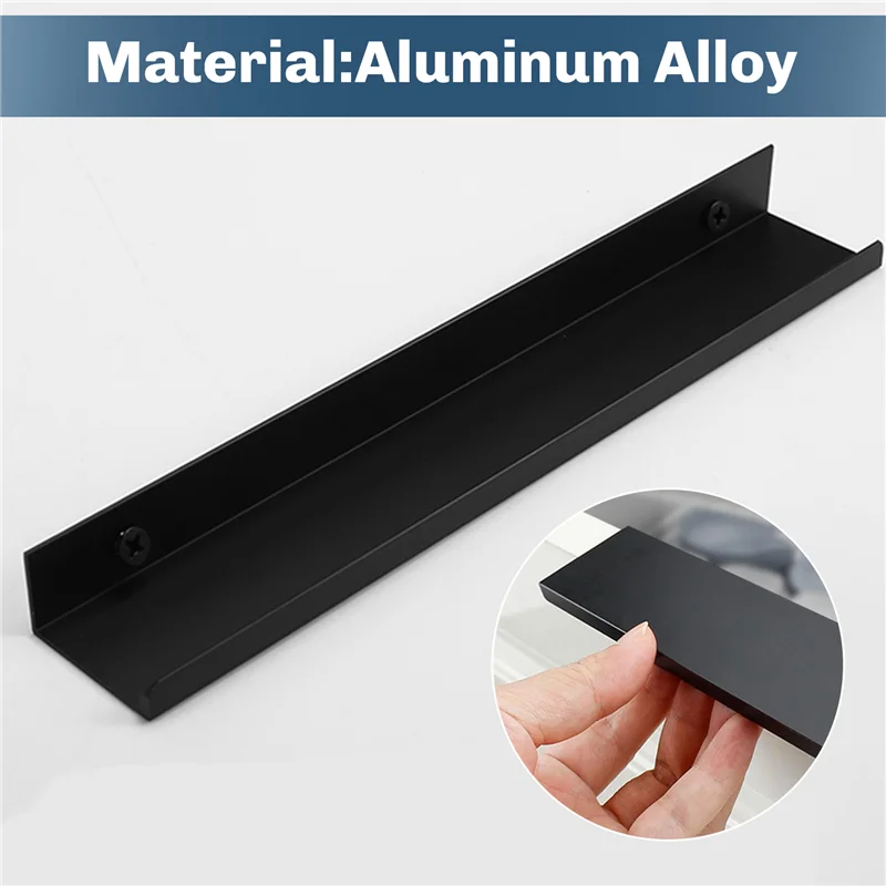 

4PCS Black Door Seam Handle Wardrobe Cabinet Door Non-Punch Invisible Drawer Handle Lengthened 200Mm-B51B