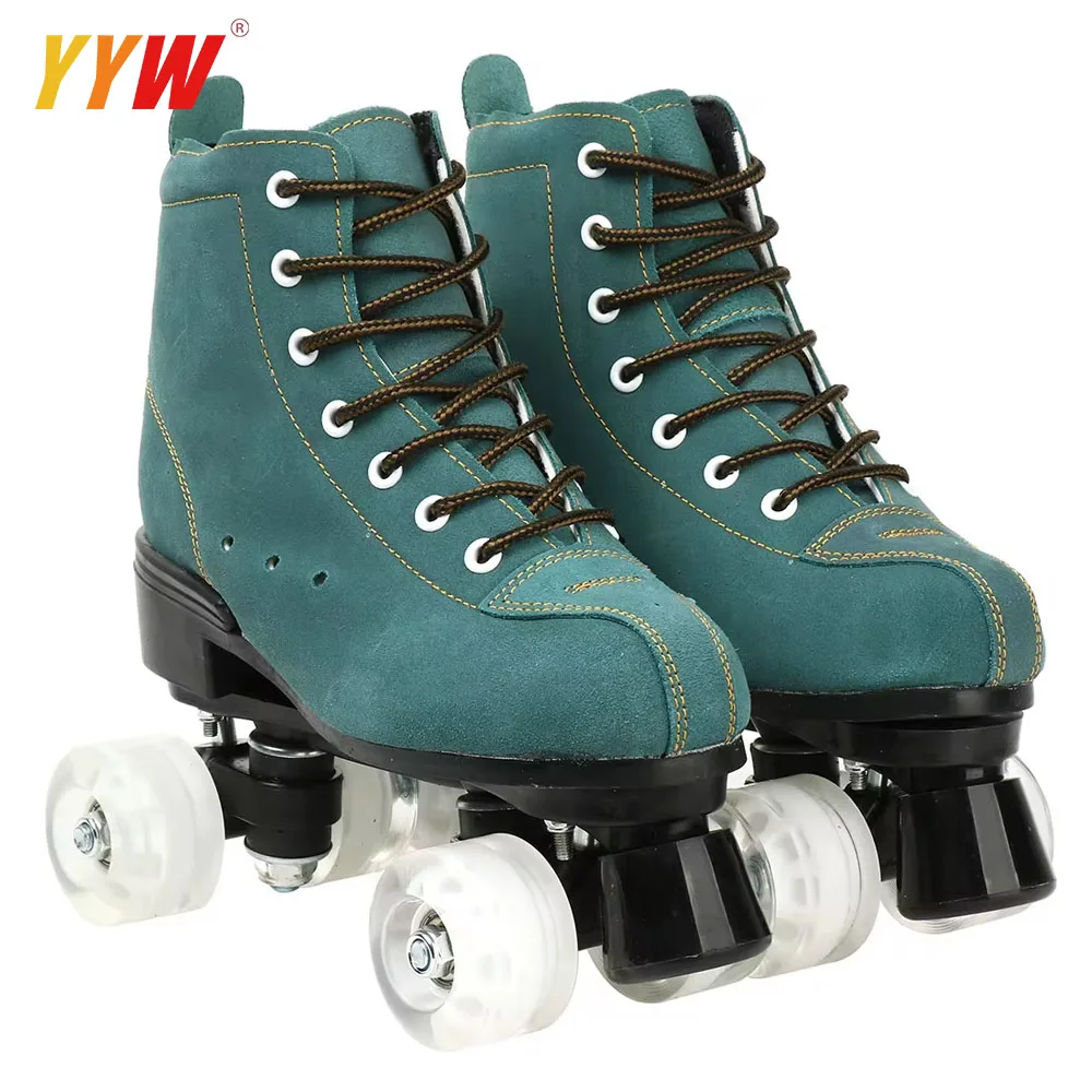 Pu Leather Roller Skates Skate Shoes Outdoor Beginner Skates Wheels Adult Double Row Roller Shoes Patins Sliding Quad Sneaker