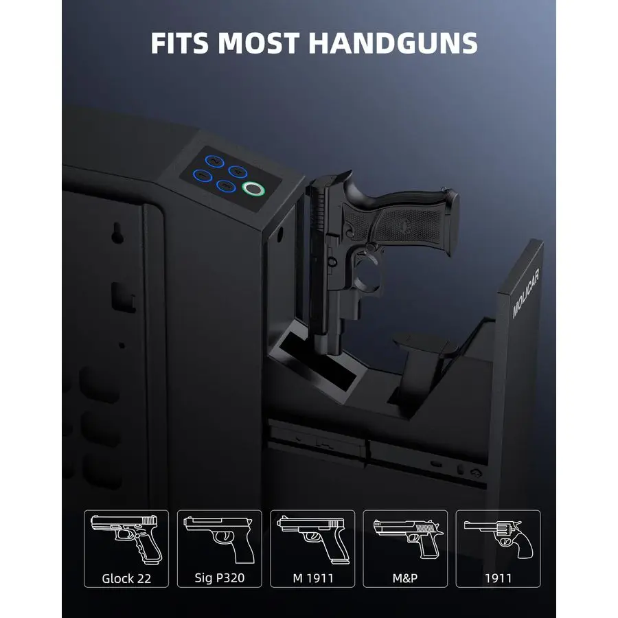 آمن للمسدس لبصمة الإصبع 3 طرق للوصول السريع، آمن للمسدس المنزلق، صندوق قفل مسدس مثبت على السرير لمنضدة الليل والسرير والمكتب، #4