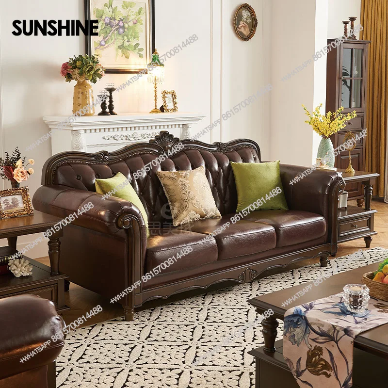 

Customizable American Country Vintage Log Leather Sofa 123 Combination