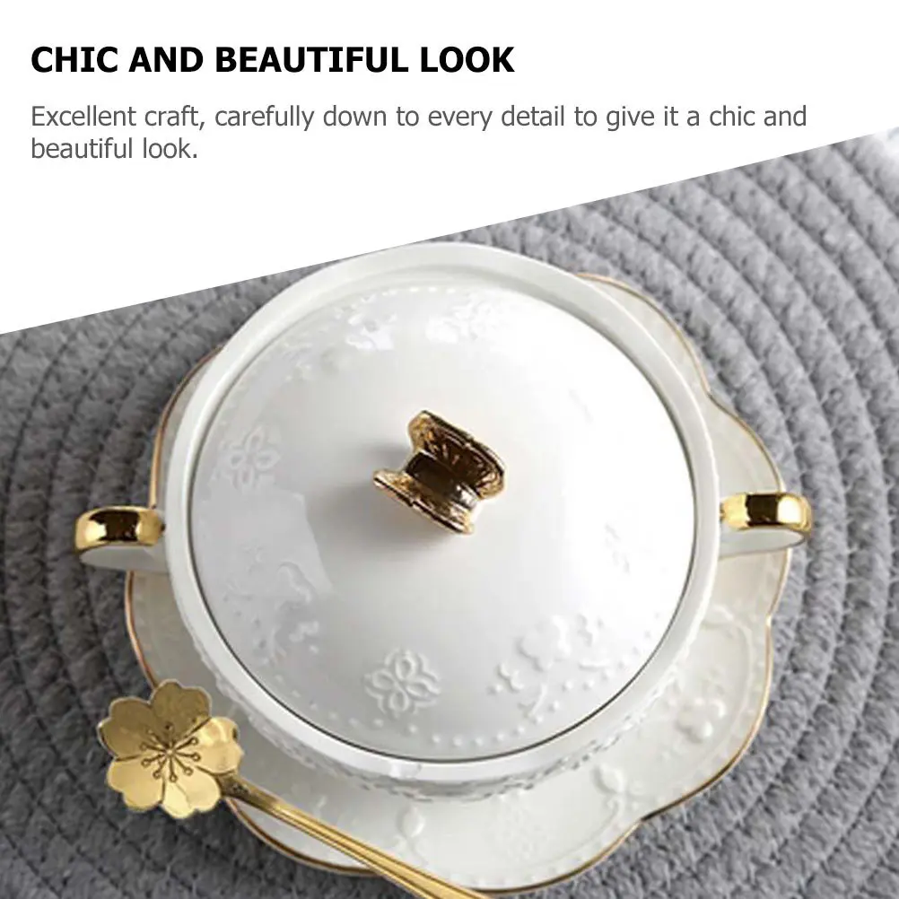 

Набор из 2 керамических суповых мисок с двойными ручками и крышкой, с гладким краем, для дома, ресторана, отеля, для тушения, кухонная утварь