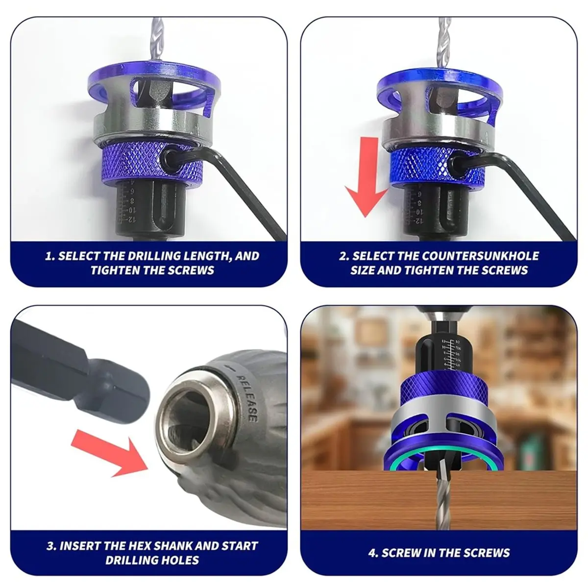 2026 New 6-Piece Countersink Drill Bit Set Countersink Wood Drill Bit with Depth Stop, Drilling for Woodworking
