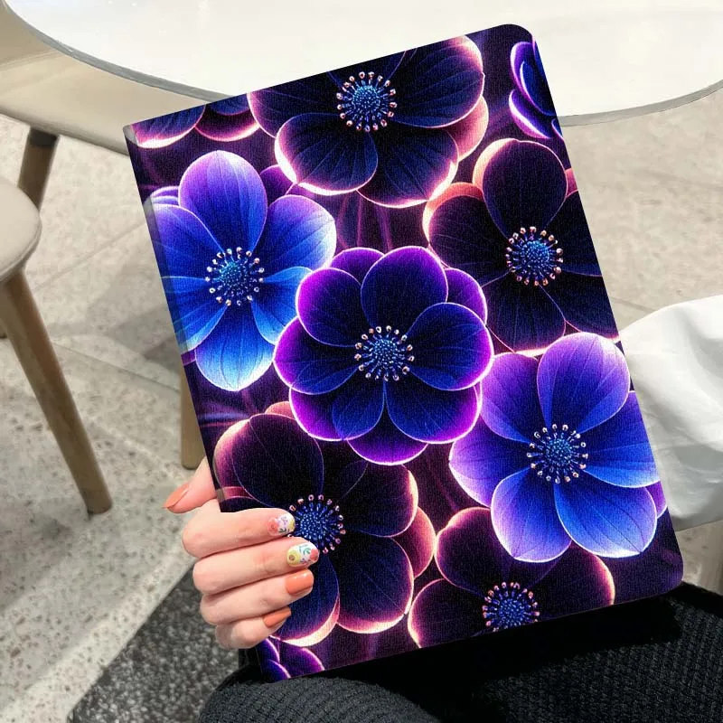 Cartoon Purple Pink Flowers Cover Case For Samsung Galaxy Tab S7 S8 S9 S10 S11 A7 A8 A9 A11 FE Lite Plus Soft Tablet Case