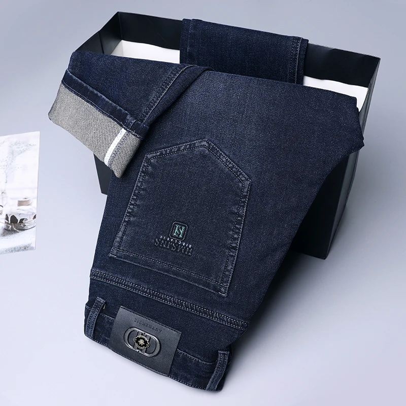 

Деловая мужская одежда, эластичные джинсы, осенние новые прямые повседневные обычные классические модные джинсовые брюки, мужские брюки, мужские брюки